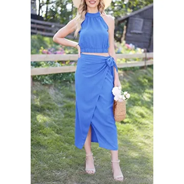 Women's Casual Halter Top & Draped Maxi Skirt Set