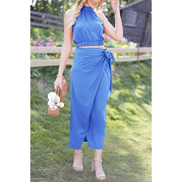 Women's Casual Halter Top & Draped Maxi Skirt Set