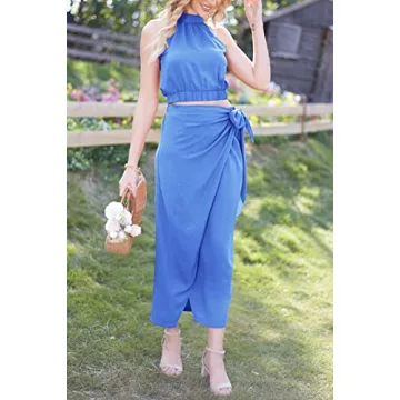 Women's Casual Halter Top & Draped Maxi Skirt Set