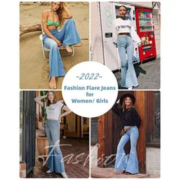 Women's Fashion Bell Bottom Jeans High Waisted Raw Hem Stretch Denim Pants (Light Blue, Small)