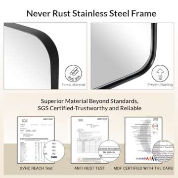 ANDY STAR Wall Mirror for Bathroom, 24x36 Inch Black Bathroom Mirror, Stainless Steel Metal Frame with Rounded Corner, Rectangle Glass Panel Wall Mounted Mirror Decorative for Bathroom