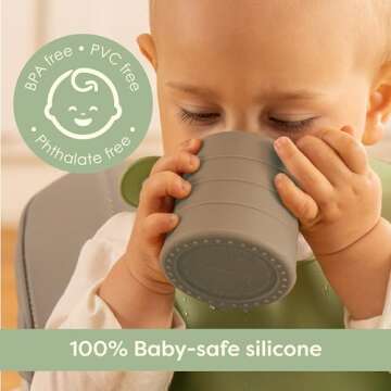 UpwardBaby Silicone Cups 2 pc Set - Transition Baby Open Cup from bottle + Easy Grip Toddler cups sp...