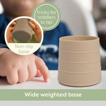 UpwardBaby Silicone Cups 2 pc Set - Transition Baby Open Cup from bottle + Easy Grip Toddler cups spill proof for 1 year old + Montessori silicone cup Baby Led Weaning Supplies Dishwasher Safe(Beige)