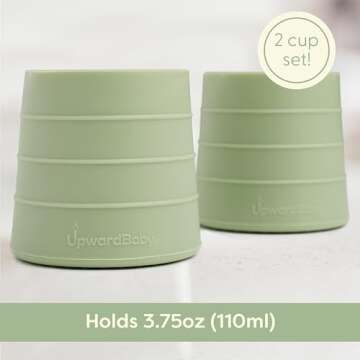UpwardBaby Silicone Cups 2 pc Set - Transition Baby Open Cup from bottle + Easy Grip Toddler cups spill proof for 1 year old + Montessori silicone cup Baby Led Weaning Supplies Dishwasher Safe(Beige)