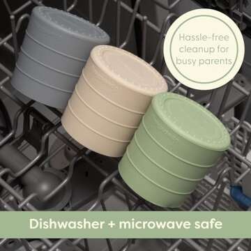 UpwardBaby Silicone Cups 2 pc Set - Transition Baby Open Cup from bottle + Easy Grip Toddler cups spill proof for 1 year old + Montessori silicone cup Baby Led Weaning Supplies Dishwasher Safe(Beige)