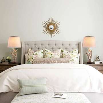 Dungoo Rustic Western Table Lamp Set of 2, 26" Farmhouse Table Lamp for Bedroom with 2 USB Ports, Natural Antler Table Lamp for Christmas Living Room Foyer Office (Rustic Brown)