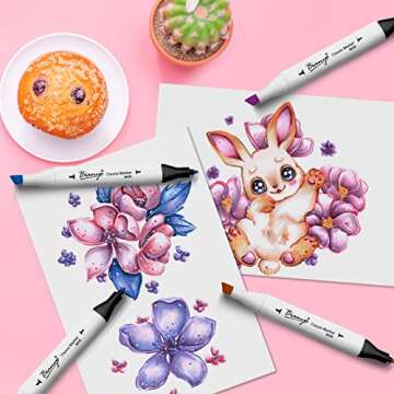 Bianyo 36 Pastel Colors Alcohol Markers Set, Alcohol-Based Dual Tip Art Markers Set with Black Travel Case with a Designable Card for Coloring, Sketching, Drawing, Outlining, Highlighting