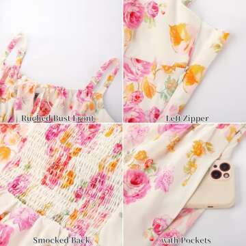 Coquette Corset Dress for Women Ruched Bust Flowy Summer Country Dress Beige Rose-Red Floral XL