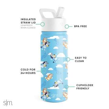 Simple Modern Bluey Kids Water Bottle with Straw Lid | Reusable Insulated Stainless Steel Cup for To...