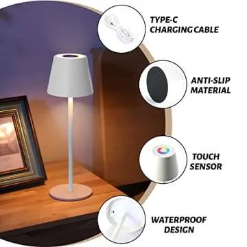 Maksone 2 Pack RGB Cordless Table Lamp, 6600mWh Rechargeable Battery Desk Lamp, 3000K Stepless Dimming and Led Color Changing Night Light, IP54 Waterproof Outdoor Portable Lamp for Patio (White)