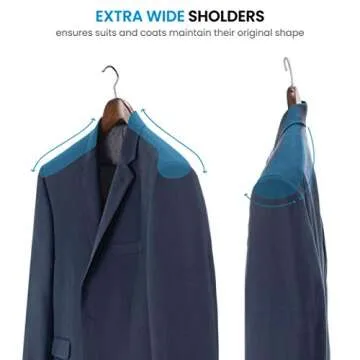ZOBER High-Grade Wide Shoulder Wooden Hangers 6 Pack for Closet, Non Slip Pants Bar, Holds Upto 20lbs, 360° Swivel Hook