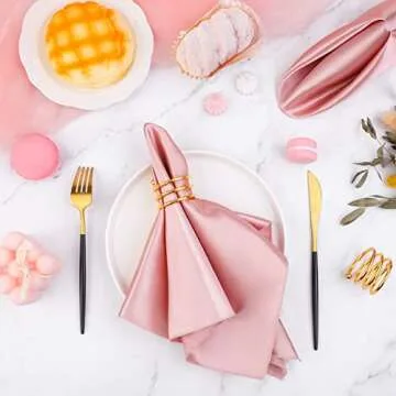 MCEAST Satin Cloth Napkins and Napkin Rings Set of 8