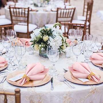 MCEAST Satin Cloth Napkins and Napkin Rings Set of 8, Smooth Fabric Table Napkins and Napkin Holder for Wedding, Birthday Dinner Party, Family Gatherings, Table Decor (Rose Gold, 17 x 17 Inches)