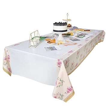 Pandecor Vintage Tea Party Floral Tablecloth,1 Piece 54" x 86" Plastic Disposable Table Cover for Baby Shower Birthday Bridal Shower Tea Party (1)