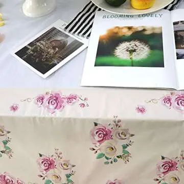 Pandecor Vintage Tea Party Floral Tablecloth,1 Piece 54" x 86" Plastic Disposable Table Cover for Baby Shower Birthday Bridal Shower Tea Party (1)