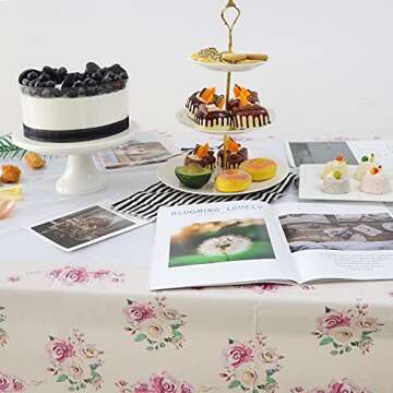Pandecor Vintage Tea Party Floral Tablecloth,1 Piece 54" x 86" Plastic Disposable Table Cover for Baby Shower Birthday Bridal Shower Tea Party (1)