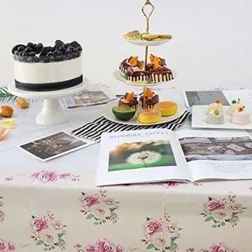 Pandecor Vintage Tea Party Floral Tablecloth,1 Piece 54" x 86" Plastic Disposable Table Cover for Baby Shower Birthday Bridal Shower Tea Party (1)