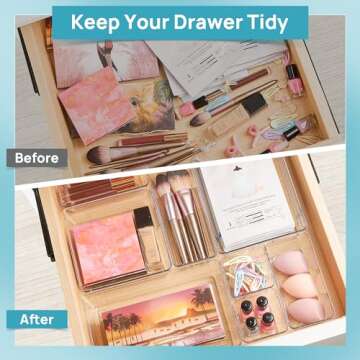 Vtopmart 37 PCS Clear Plastic Drawer Organizers Set, 4-Size Versatile Bathroom and Vanity Drawer Org...