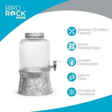 BIRDROCK HOME Pebbled Glass Beverage Dispenser with Stand