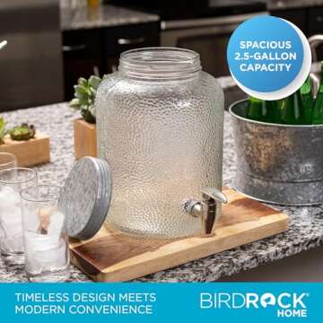 BIRDROCK HOME Pebbled Glass Beverage Dispenser with Stand