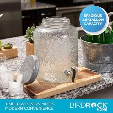 BIRDROCK HOME Pebbled Glass Beverage Dispenser with Stand