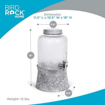 BIRDROCK HOME Pebbled Glass Beverage Dispenser with Stand