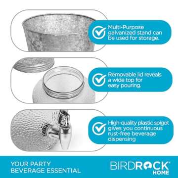 BIRDROCK HOME Pebbled Glass Beverage Dispenser with Stand
