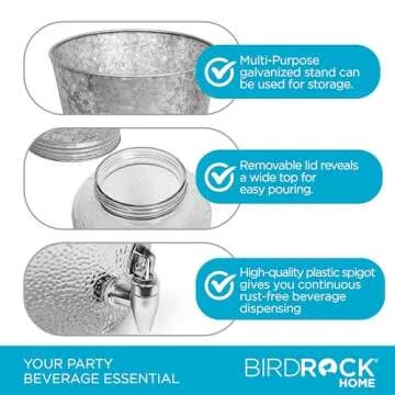 BIRDROCK HOME Pebbled Glass Beverage Dispenser with Stand