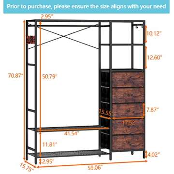 Loomie Heavy Duty Clothes Rack for Hanging Clothes with 5 Shelves & 5 Drawers, Metal Freestanding Cl...