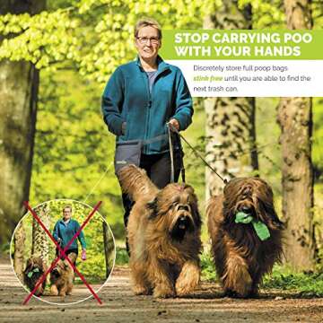 Tuff Mutt Dog Poop Bag Holder with Dispenser, Odor-Blocking Liner and Water-Resistant Fabric, Holds Full Dog Waste Bags, Adjustable Waist Belt, Includes Doggy Poop Roll