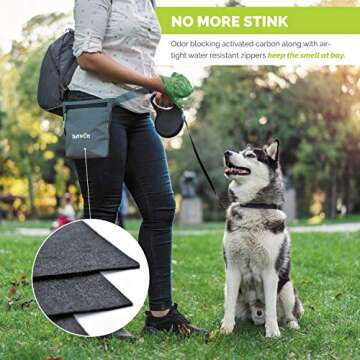 Tuff Mutt Dog Poop Bag Holder with Dispenser, Odor-Blocking Liner and Water-Resistant Fabric, Holds Full Dog Waste Bags, Adjustable Waist Belt, Includes Doggy Poop Roll