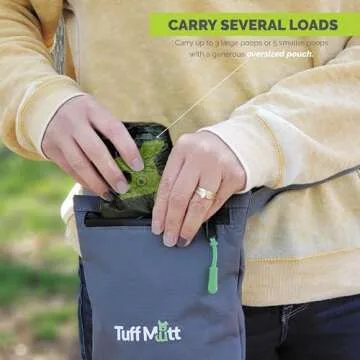 Tuff Mutt Dog Poop Bag Holder with Dispenser, Odor-Blocking Liner and Water-Resistant Fabric, Holds Full Dog Waste Bags, Adjustable Waist Belt, Includes Doggy Poop Roll
