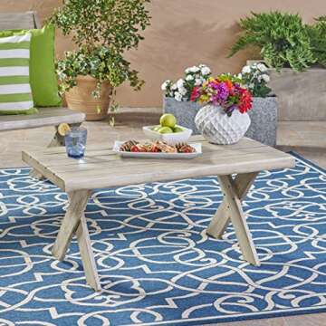 Great Deal Furniture Christopher Knight Home Irene Outdoor Acacia Wood Coffee Table, Sandblast Light...