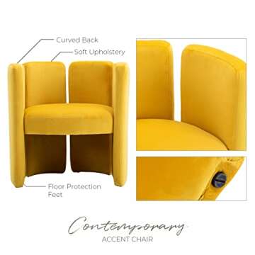 LZAREAL Modern Velvet Accent Chairs Comfy Upholstered Barrel Side Chair Contemporary Single Sofa Chair for Living Room Bedroom Small Spaces Apartment Office Waiting Room, Velvet Yellow