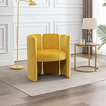LZAREAL Modern Velvet Accent Chairs Comfy Upholstered Barrel Side Chair Contemporary Single Sofa Chair for Living Room Bedroom Small Spaces Apartment Office Waiting Room, Velvet Yellow