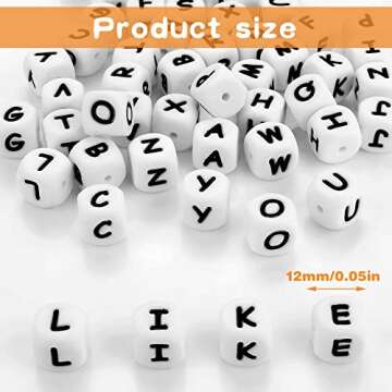 52 PCS Silicone Letter Beads, 12mm Cube Alphabet Beads Square Beads for DIY Bracelet Necklace Jewelr...