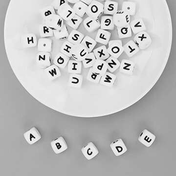 52 PCS Silicone Letter Beads, 12mm Cube Alphabet Beads Square Beads for DIY Bracelet Necklace Jewelry Making