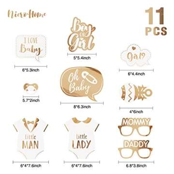 NICROHOME Baby Shower Photo Booth Props-11 Pack Baby Gender Reveal Photo Props Metal Texture Bronzin...