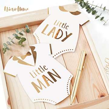 NICROHOME Baby Shower Photo Booth Props-11 Pack Baby Gender Reveal Photo Props Metal Texture Bronzing Gender Reveal Ideas Party Supplies,White Gold Baby Photo Props Birthday Party