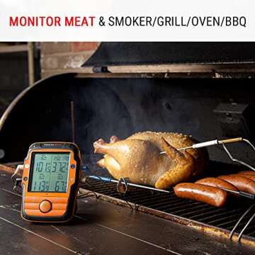 ThermoPro TP27 500FT Long Range Wireless Meat Thermometer for Grilling and Smoking with 4 Probes Smo...