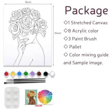 VALLSIP Canvas Painting Kits Pre Drawn Canvas for Painting for Adults Paint and Sip Party Supplies Stretched Canvas to Paint Games Ladies Night Flower Girl Mindfulness Date Night Ideas
