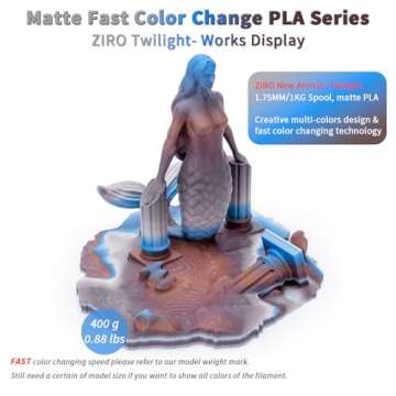 ZIRO Color Change Filament, Matte Multi Colors 3D Printer Filament, Faster Color Change by Length PL...
