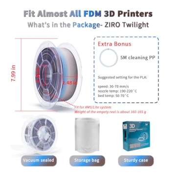 ZIRO Color Change Filament, Matte Multi Colors 3D Printer Filament, Faster Color Change by Length PLA, Dimensional Accuracy +/-0.03mm, 1KG/ 2.2lbs Spool, Fit Most FDM 3D Printer, Twilight