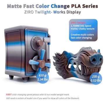 ZIRO Color Change Filament, Matte Multi Colors 3D Printer Filament, Faster Color Change by Length PLA, Dimensional Accuracy +/-0.03mm, 1KG/ 2.2lbs Spool, Fit Most FDM 3D Printer, Twilight