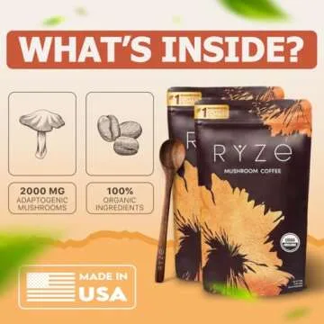 RYZE Starter Kit | Mushroom Coffee Bundle | 6 Adaptogenic Mushrooms | USDA Organic | Instant Coffee | MCT Oil | USA Grown | Better Energy, Focus, Digestion, Immunity | 60 servings