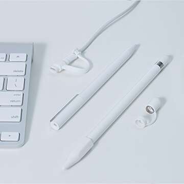 [4-Piece] FRTMA Compatible with Apple Pencil Cap/Apple Pencil Tip Cover/Cable Adapter Tether/Apple Pencil Cap Holder for iPad Pro Pencil, Ivory White