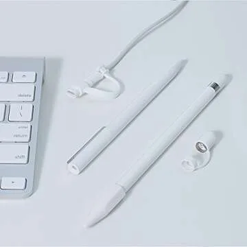 [4-Piece] FRTMA Compatible with Apple Pencil Cap/Apple Pencil Tip Cover/Cable Adapter Tether/Apple Pencil Cap Holder for iPad Pro Pencil, Ivory White