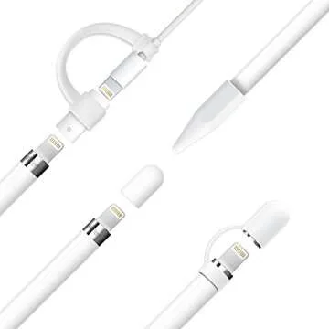 [4-Piece] FRTMA Compatible with Apple Pencil Cap/Apple Pencil Tip Cover/Cable Adapter Tether/Apple Pencil Cap Holder for iPad Pro Pencil, Ivory White