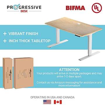 Progressive Desk Stand Up Height Adjustable Electric Standing Desk - Large 72"x30" Dual Motor, 3 Stages Sit Stand Table -Warm White/Black