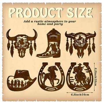 Therwen 6 Pcs Western Wall Decor Wood Wall Art Rustic Cowboy Hat Boot Saddle Deer Bear in the Forest...